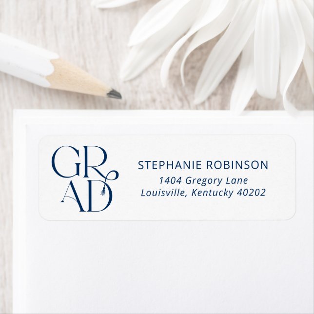 Typography Tassel Blue Graduation Return Address (Insitu)