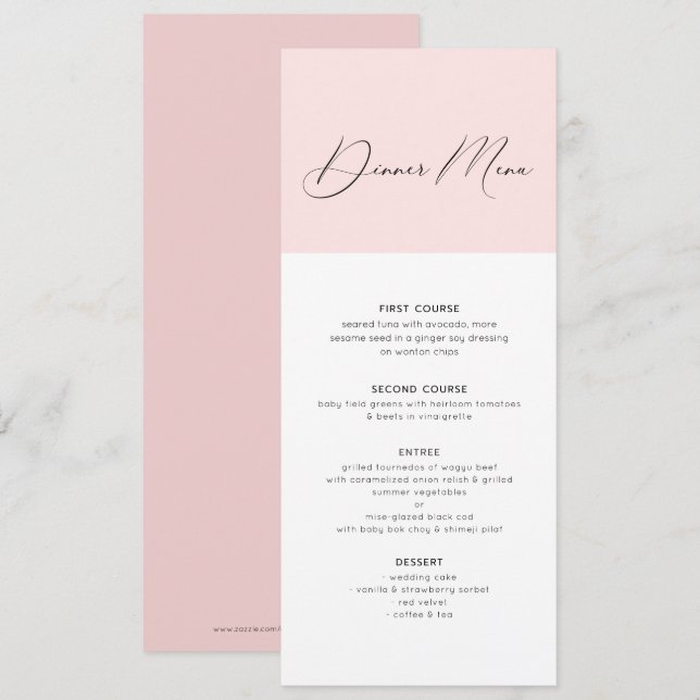 Typologie des Abendmenüs minimalistisch rosa und w Einladung (Vorne/Hinten)