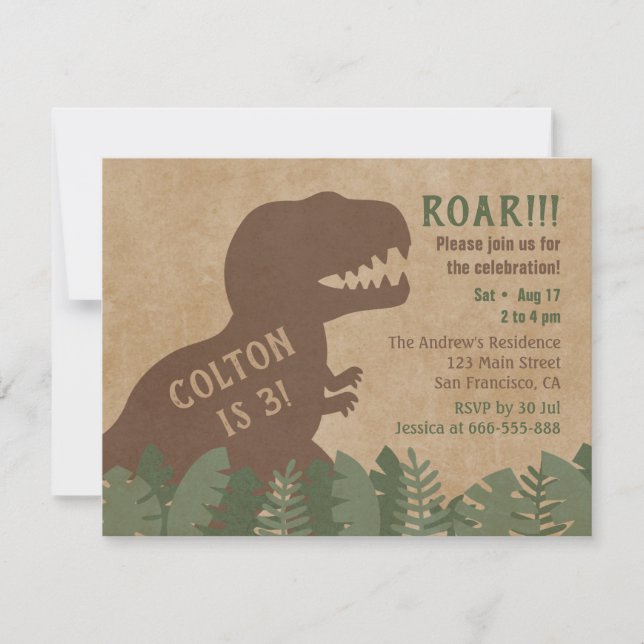 Tyrannosaur Rex Dinosaur Kindergeburtstag Party Einladung (Vorderseite)