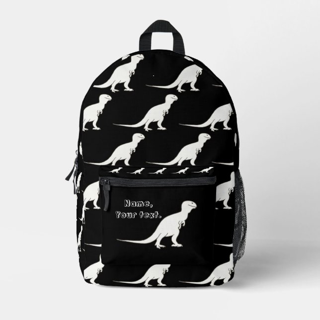 Tyrannosaurus Dinosaurier Weiß auf schwarzen Rucks Bedruckter Rucksack (Vorderseite)