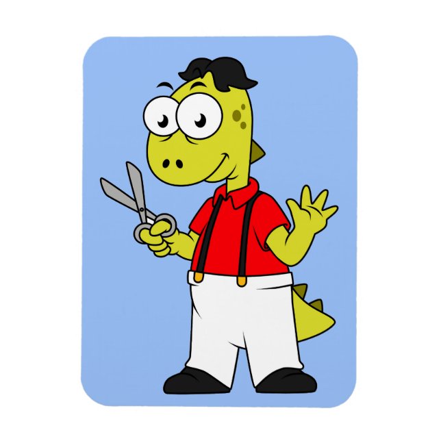 Tyrannosaurus Rex Barber mit Scheren. Magnet (Vertikal)