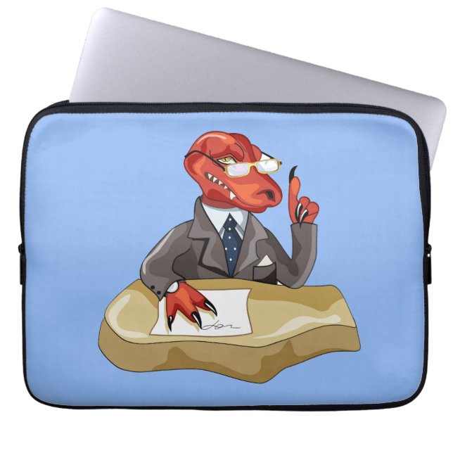 Tyrannosaurus Rex Boss sitzt an einem Schreibtisch Laptopschutzhülle (Vorderseite)