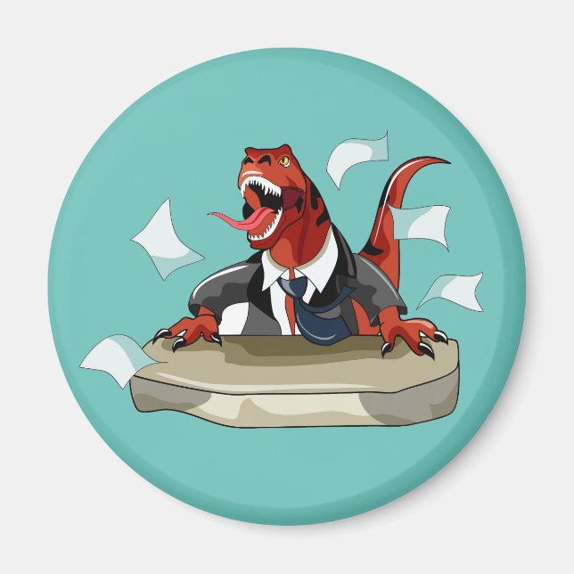 Tyrannosaurus Rex Boss sitzt an einem Schreibtisch Magnet (Vorne)