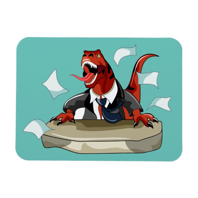 Tyrannosaurus Rex Boss sitzt an einem Schreibtisch Magnet (Horizontal)
