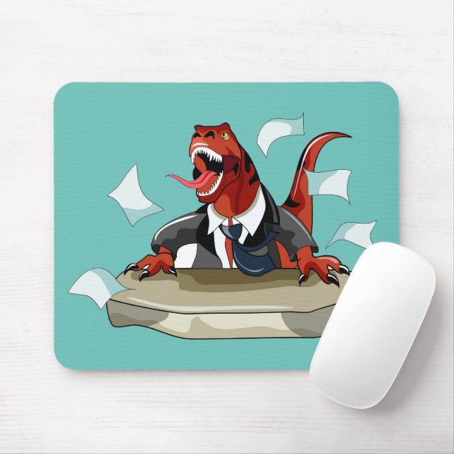Tyrannosaurus Rex Boss sitzt an einem Schreibtisch Mousepad (Mit Mouse)