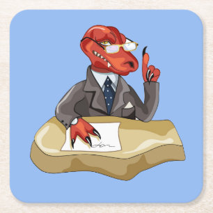 Tyrannosaurus Rex Boss sitzt an einem Schreibtisch Rechteckiger Pappuntersetzer