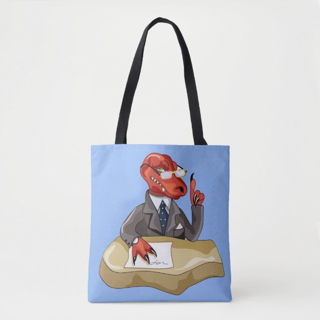 Tyrannosaurus Rex Boss sitzt an einem Schreibtisch Tasche (Vorderseite)