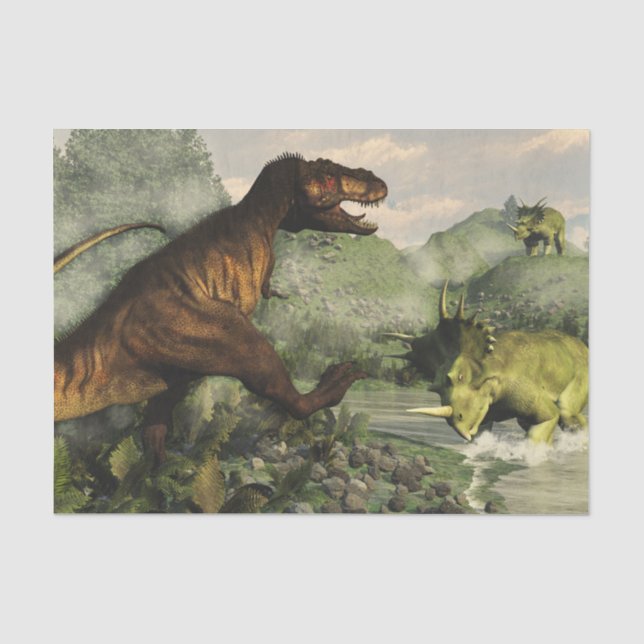 Tyrannosaurus rex, das gegen Styracosaurus kämpft Seidenpapier (Vorderseite)