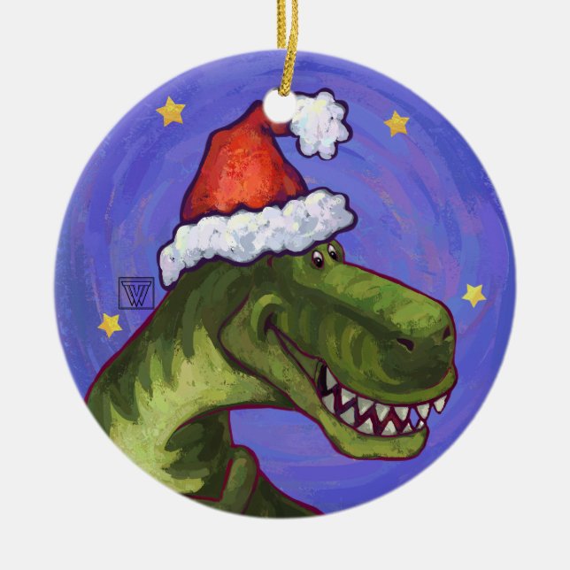 Tyrannosaurus Rex Dino Weihnachtsverzierung Keramikornament (Vorne)