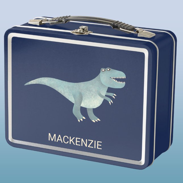 Tyrannosaurus Rex Dinosaur Personalized Metall Brotdose (Fun Tryannosaurus Rex dinosaur personalized custom name metal lunchbox)