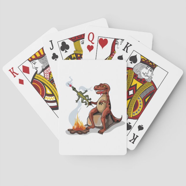 Tyrannosaurus Rex kocht Essen über einem Lagerfeue Spielkarten (Rückseite)