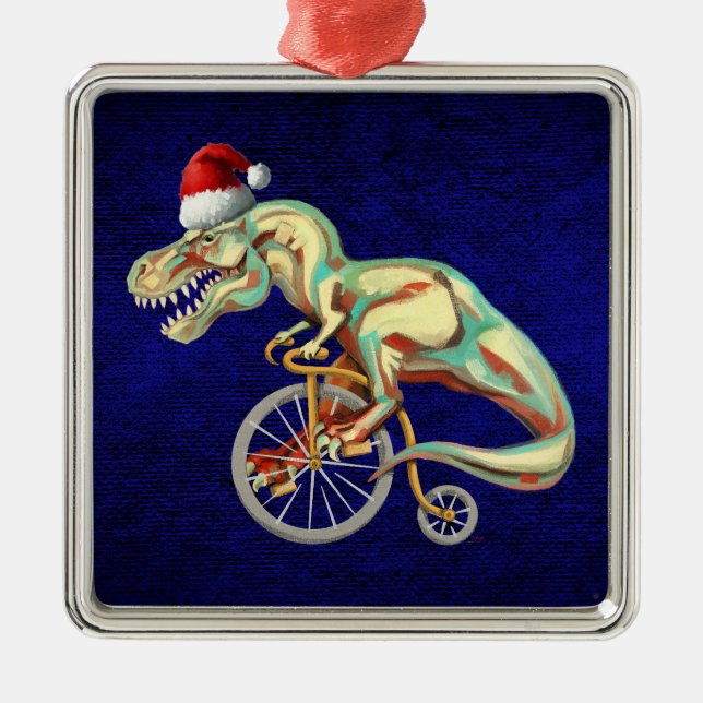 Tyrannosaurus Rex Santa Silbernes Ornament (Vorne)