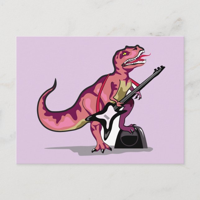Tyrannosaurus Rex spielt Gitarre. Postkarte (Vorderseite)