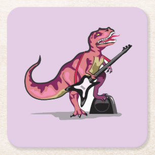 Tyrannosaurus Rex spielt Gitarre. Rechteckiger Pappuntersetzer