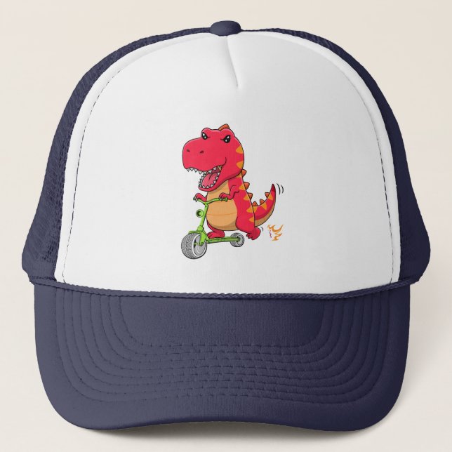 Tyrannosaurus rex T-rex Dinosaur Reiten einer Scoo Truckerkappe (Vorderseite)