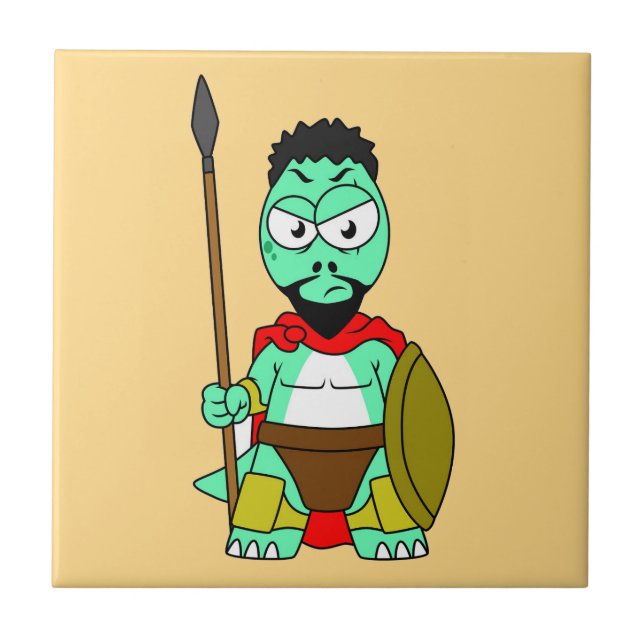 Tyrannosaurus Rex verkleidet als Leonidas. Fliese (Vorderseite)