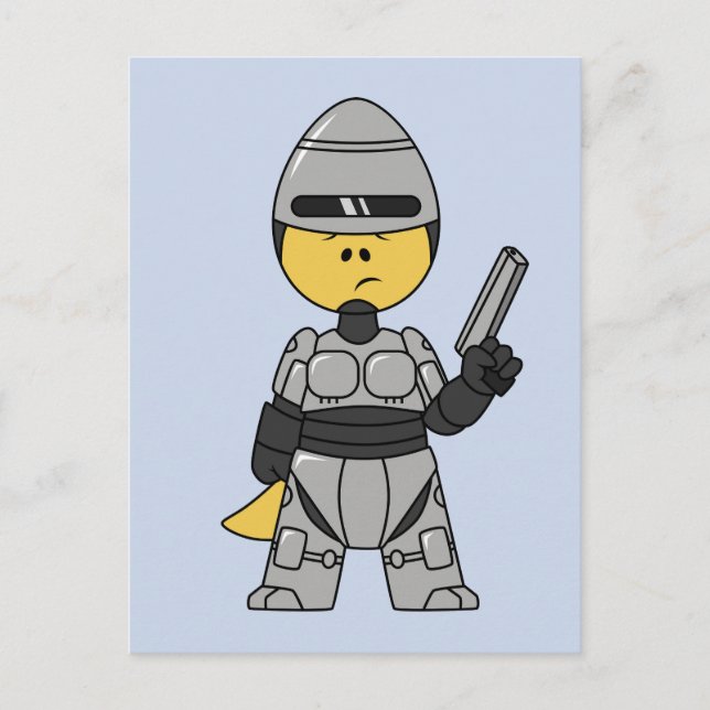 Tyrannosaurus Rex verkleidet als Robocop. Postkarte (Vorderseite)