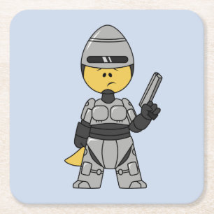 Tyrannosaurus Rex verkleidet als Robocop. Rechteckiger Pappuntersetzer