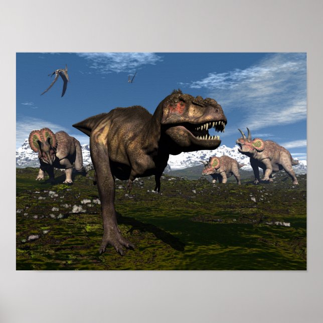 Tyrannosaurus Rex, von Triceratops Dinosaurier ang Poster (Vorne)