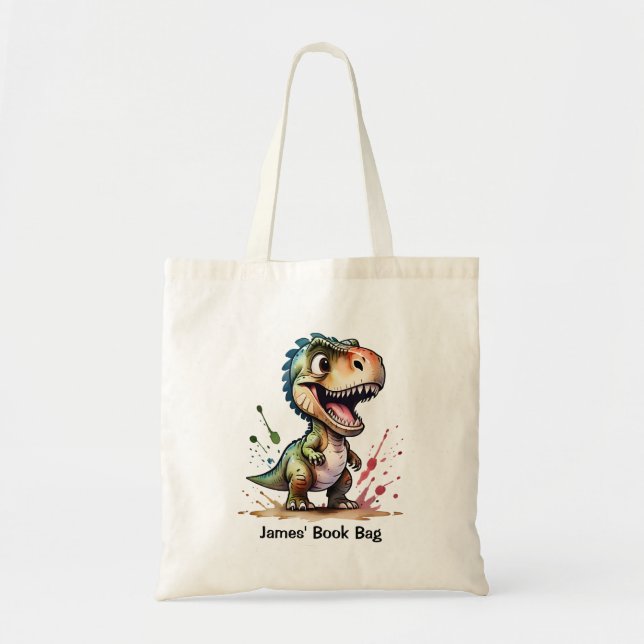 Tyrannosaurus Rex Watercolor Splash Personalisiert Tragetasche (Vorne)