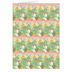 TYRANNOSAURUS T-REX EASTER BUNNY GREETING CARD Ver