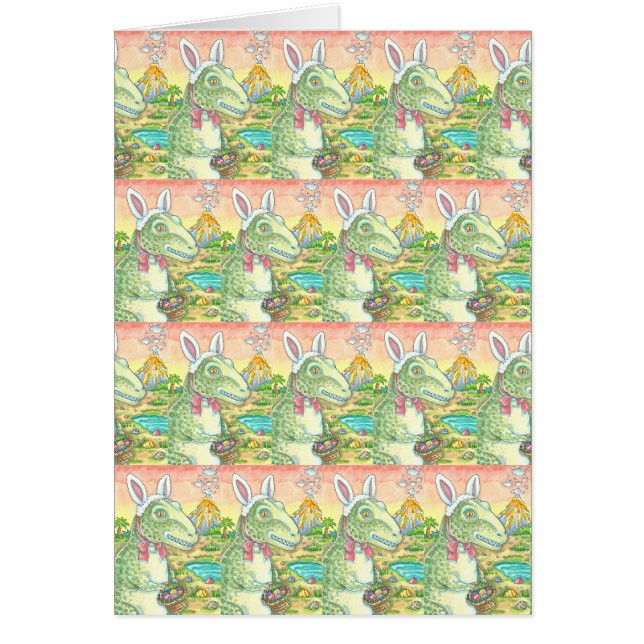 TYRANNOSAURUS T-REX EASTER BUNNY GREETING CARD Ver (Devant)