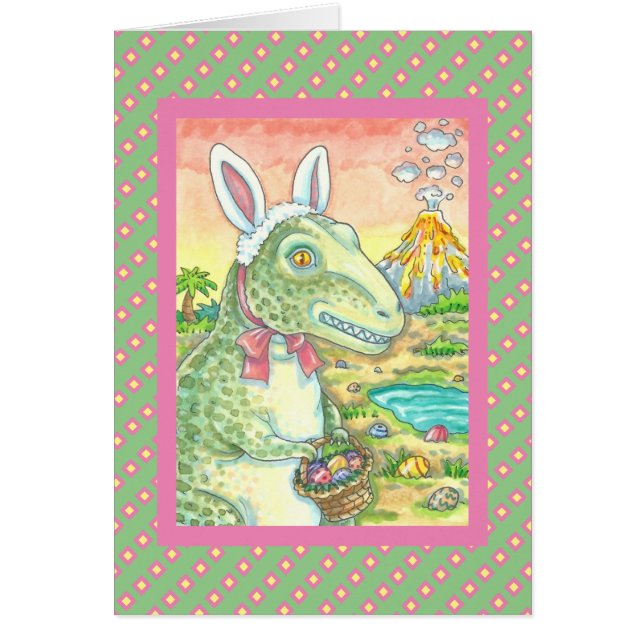TYRANNOSAURUS T REX EASTER BUNNY GREETING CARD Ver (Devant)