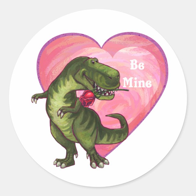 Tyrannosaurus Valentinstag Runder Aufkleber (Vorderseite)