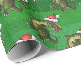 Tyrannosaurus-Weihnachten auf Grün Geschenkpapier