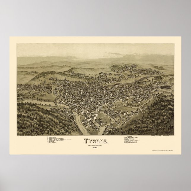 Tyrone, PA Panoramic Map - 1895 Poster (Vorne)