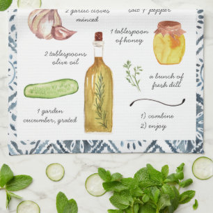 Tzatziki aquarelle recette serviettes de thé patri