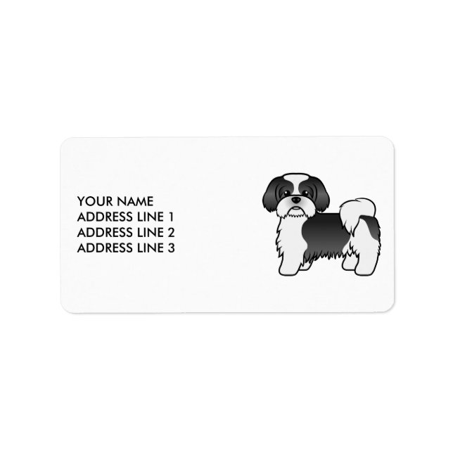 Tzu-Cartoon-Hund mit schwarzem und weißem Shih und Adressaufkleber (Vorne)