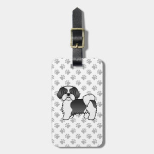 Tzu-Cartoon-Hund mit schwarzem und weißem Shih und Gepäckanhänger