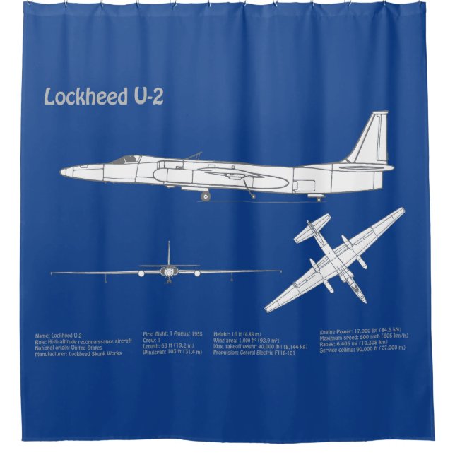 U-2 Dragon Lady - Airplane Blueprint Plans ABD Duschvorhang (Vorderseite)