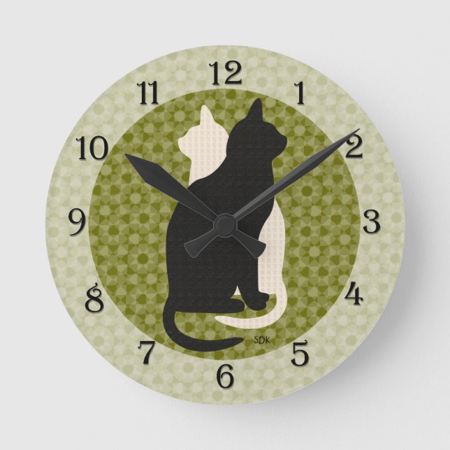U-Auswahl-Farbviel GlückSchwarz-weißes Kitty Catz Runde Wanduhr (Vorderseite)