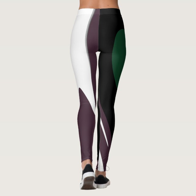 U-Bahn: Abstrakt Schwarz, Weiß, Lila und Grün Leggings (Rückseite)
