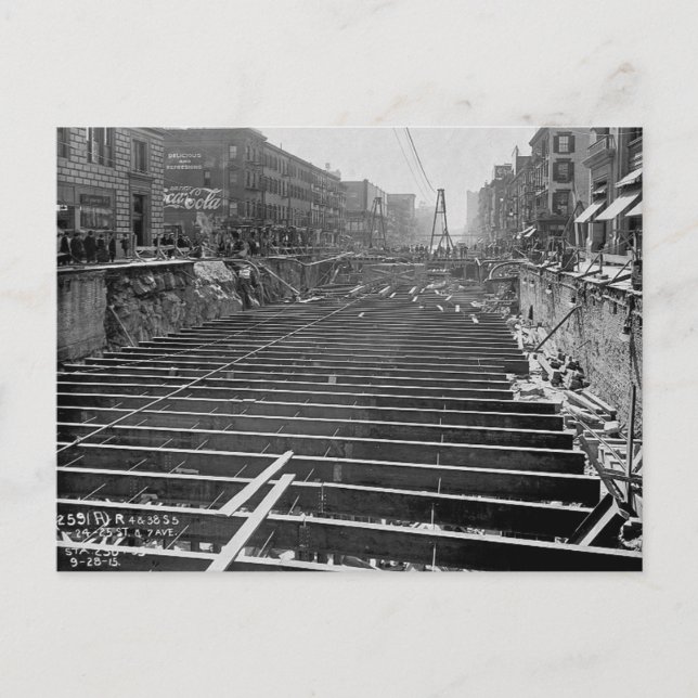 U-Bahn-Ausgrabung Siebte Straße New York City 1913 Postkarte (Vorderseite)