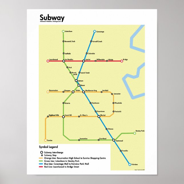 U-Bahn-Karte für die Region Waterloo (fiktiv) Poster (Vorne)