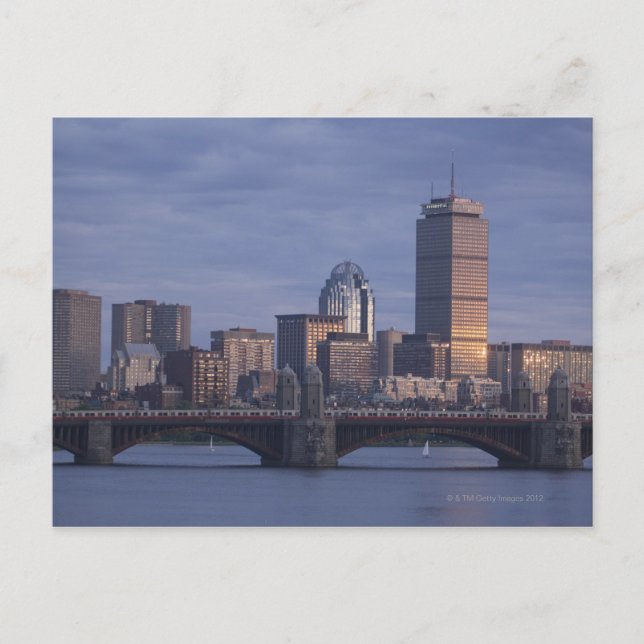 U-Bahn-Züge auf der Brücke von Longfellow Postkarte (Vorderseite)