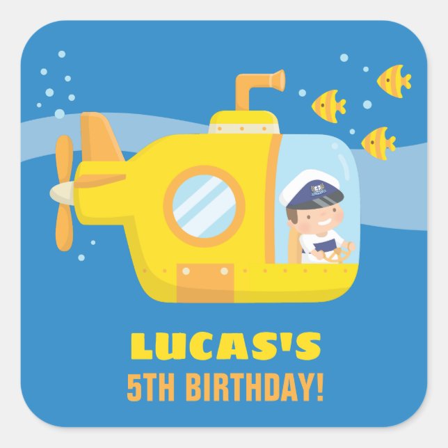 U-Boot Boy Kapitän unter den Aufklebern des Party Quadratischer Aufkleber (Vorderseite)