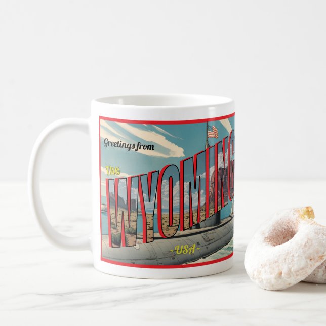 U-Boot-Wyoming für USA Retro-Postkarte Kaffeetasse (Mit Donut)