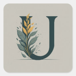 U Botanische Monogramm Quadratischer Aufkleber