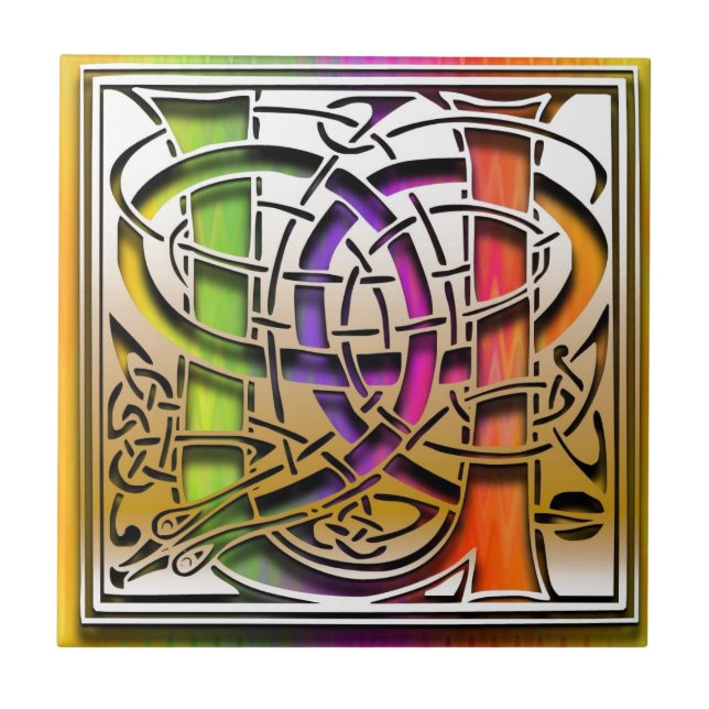 U Celtic Rainbow Custom Monogram Tile Fliese (Vorderseite)