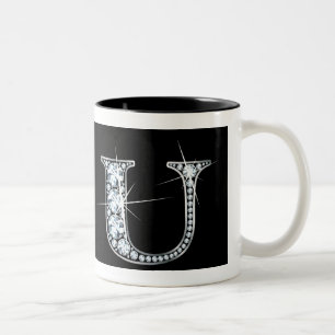 "U" Diamond Bling auf schwarzer Tasse