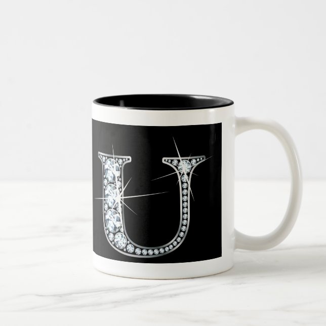 "U" Diamond Bling auf schwarzer Tasse (Rechts)