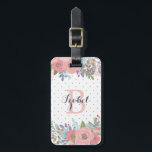U. erröten blaues Blumen-Polka-Punkt-Monogramm Gepäckanhänger<br><div class="desc">Mit Monogramm Gepäckumbau mit einer Shabby Chicentwurfsaufmachung erröten rosa und blaue Blumenvorbereitungen gegen ein dunkelblaues und weißes Polkapunktmuster. Addieren Sie Ihre Initiale und Ihren Namen.</div>