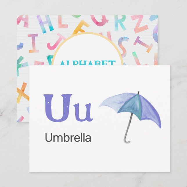 U est pour Umbrella - Carte Flash Alphabet (Devant / Derrière)