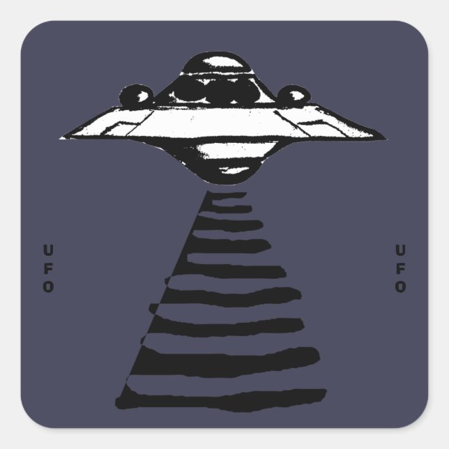 U.F.O. - Schwarz und Weiß auf Lila Quadratischer Aufkleber (Vorderseite)