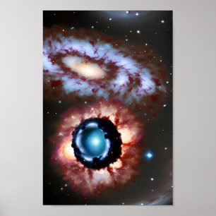 U.F.O. und Galaxy Collides in kosmischen Ereigniss Poster