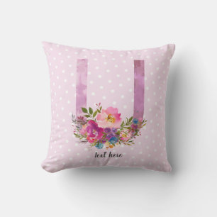 u, Floral Monogramm initial, Aquarellfarben-Blume Kissen